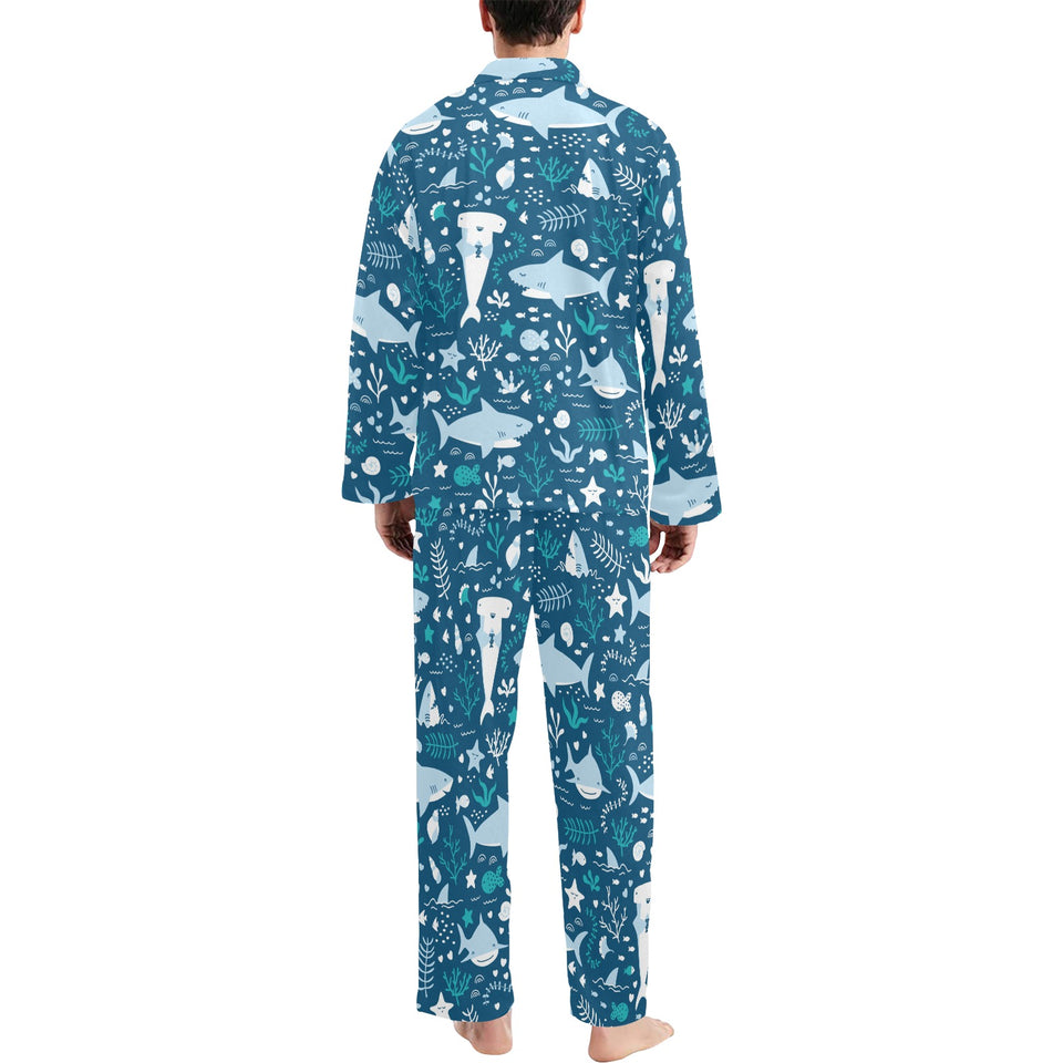 Cute shark pattern Men's Long Pajama Set