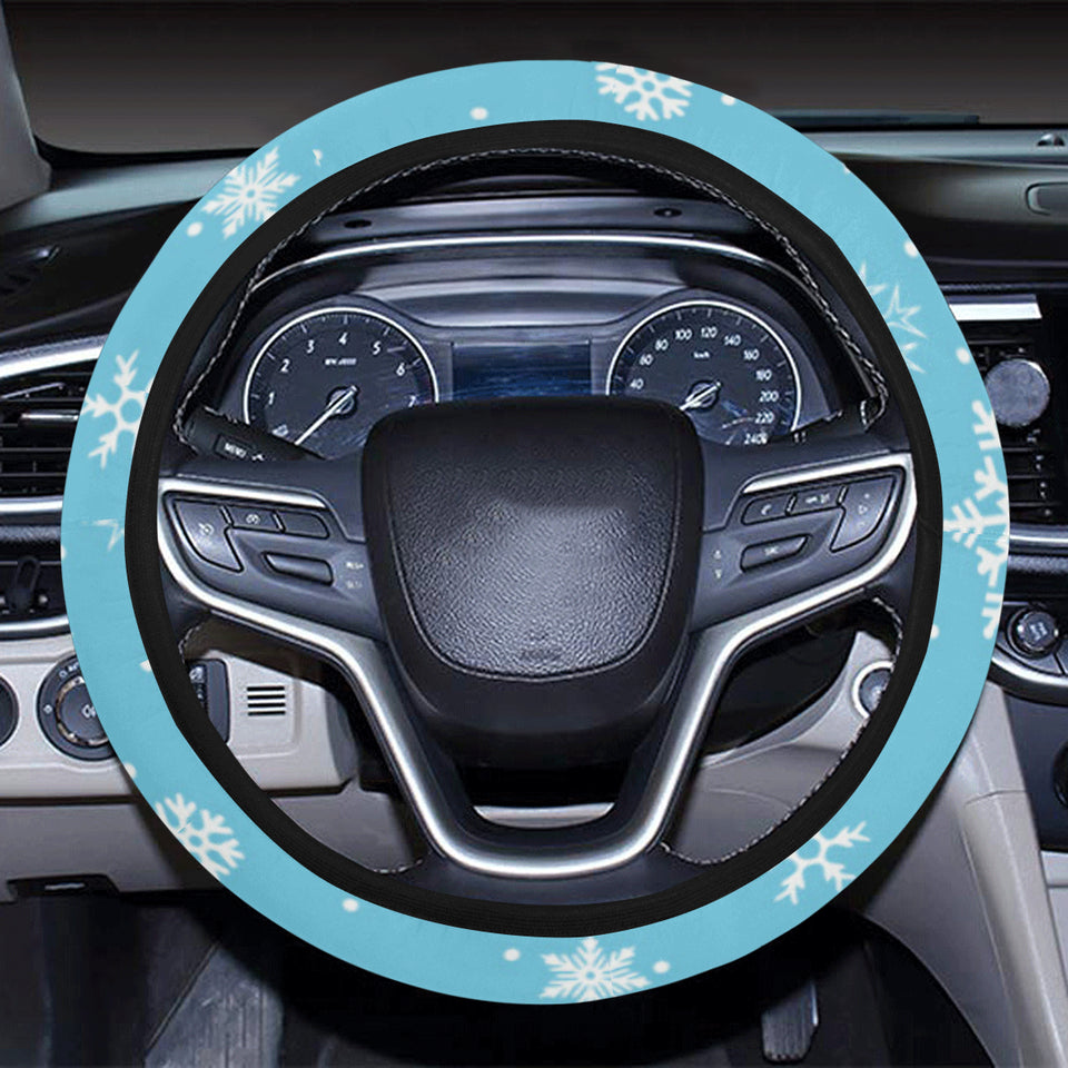 Snowflake pattern blue background Car Steering Wheel Cover