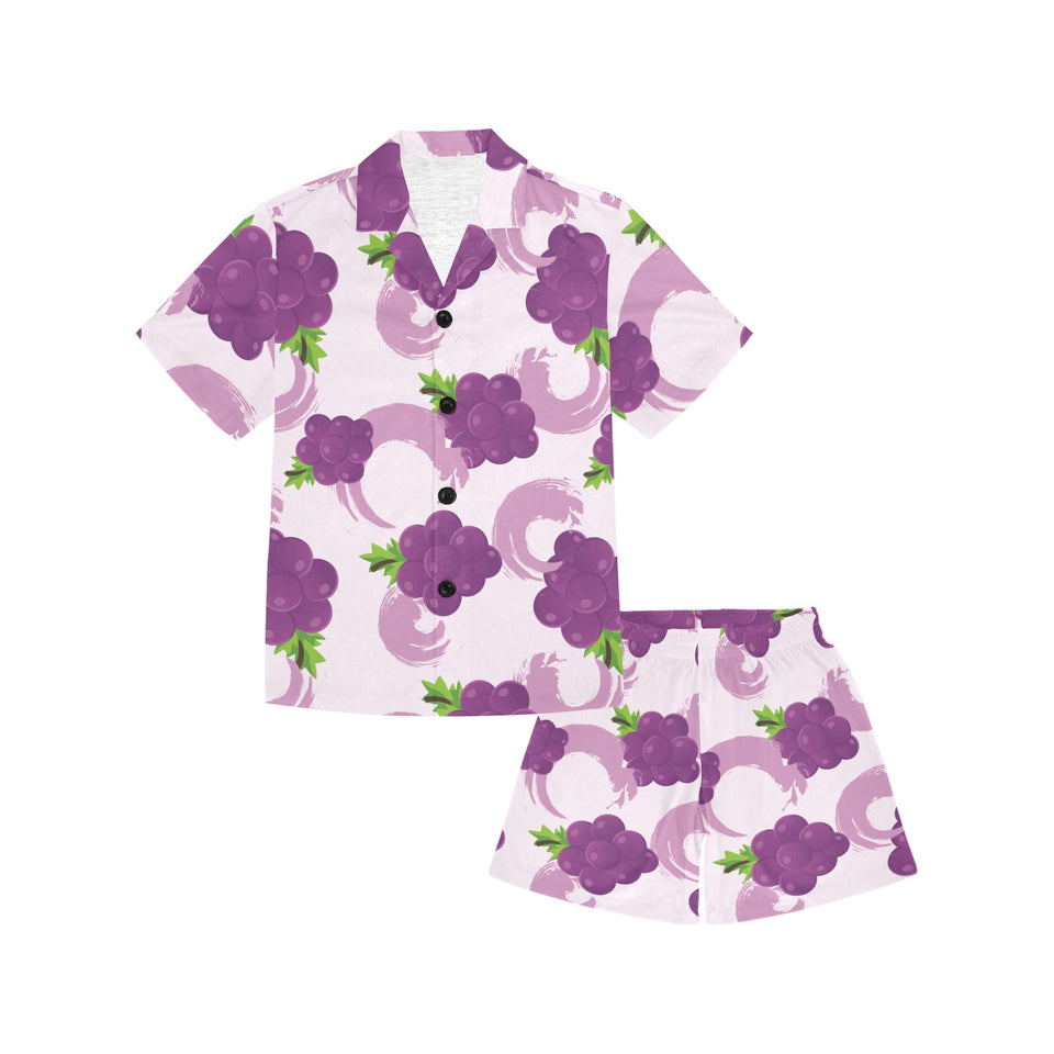 Cute Grape pattern Kids' Boys' Girls' V-Neck Short Pajama Set