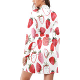 watercolor hand drawn beautiful strawberry pattern Women's Long Sleeve Belted Night Robe