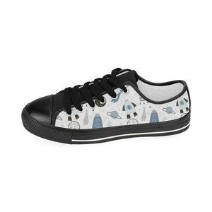 Hand drawn space elements space rocket star planet Kids' Boys' Girls' Low Top Canvas Shoes Black