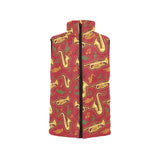 Saxophone cornet pattern red background Women's Padded Vest