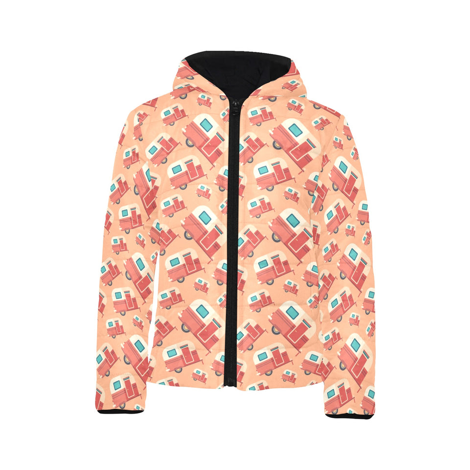 Camper Van Pattern Print Design 03 Kids' Boys' Girls' Padded Hooded Jacket