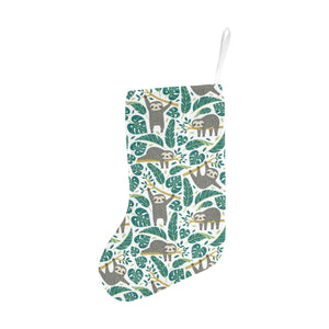 Cute sloths tropical palm leaves white background Christmas Stocking