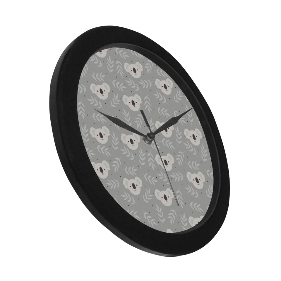 Cute koala leaves pattern Elegant Black Wall Clock