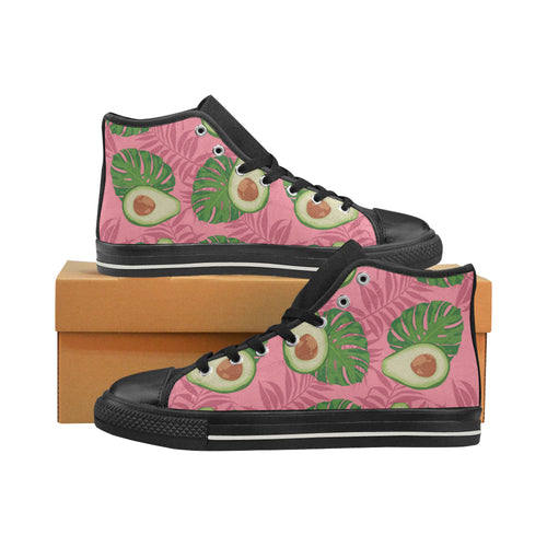 Avocado slices leaves pink back ground Women's High Top Canvas Canvas Shoes Black