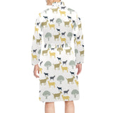 Silhouettes of goat and tree pattern Men's Long Sleeve Belted Night Robe