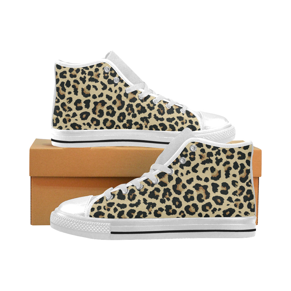 Leopard print design pattern Men's High Top Canvas Shoes White