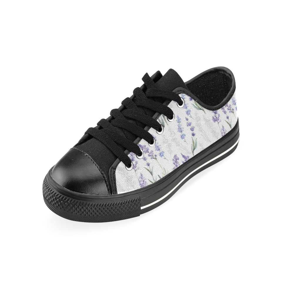 Hand painting Watercolor Lavender Men's Low Top Canvas Shoes Black