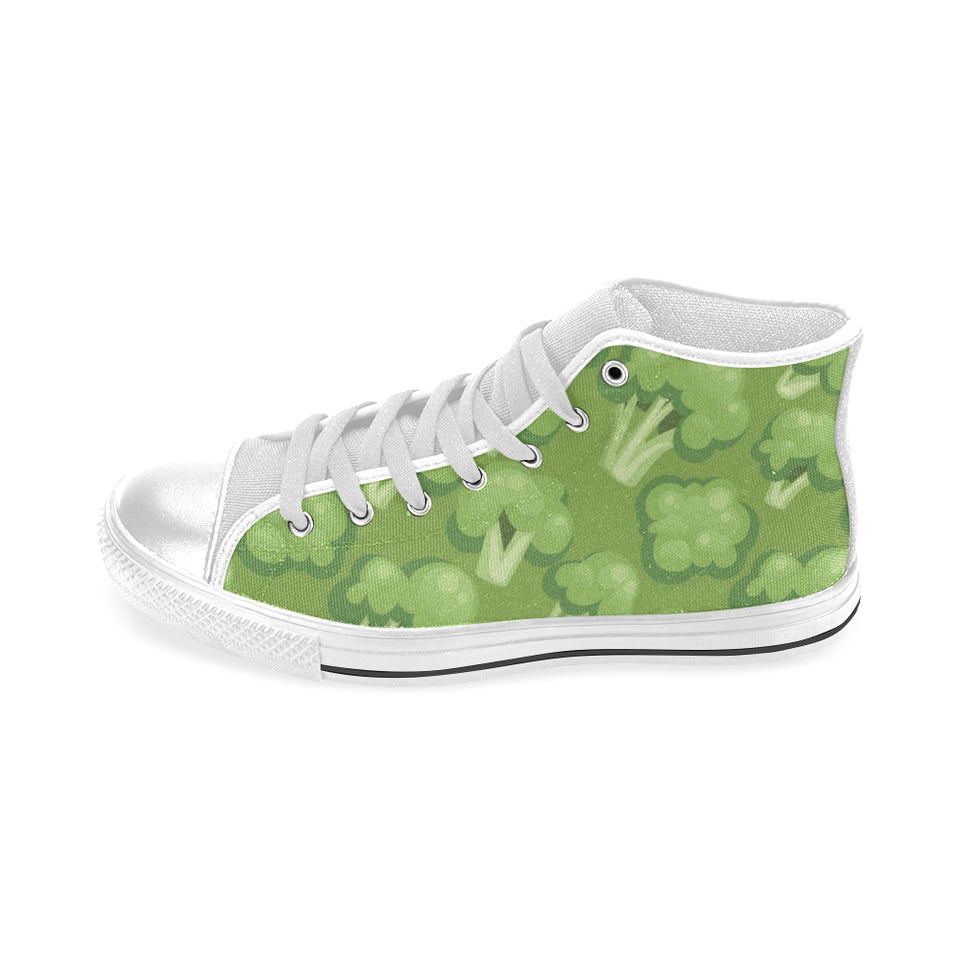 Broccoli pattern green background Men's High Top Canvas Shoes White