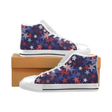 Red blue star pattern Men's High Top Canvas Shoes White
