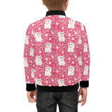 Maneki neko cat sakura pink background Kids' Boys' Girls' Bomber Jacket
