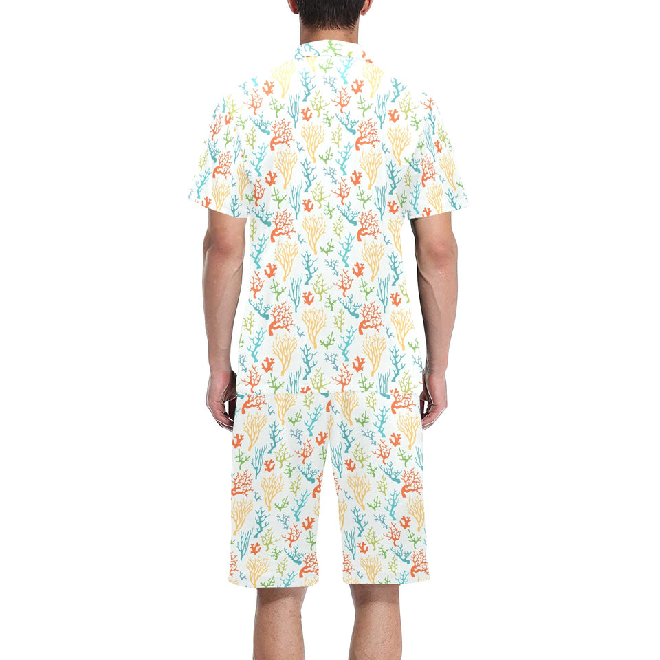Coral Reef Pattern Print Design 02 Men's V-Neck Short Pajama Set