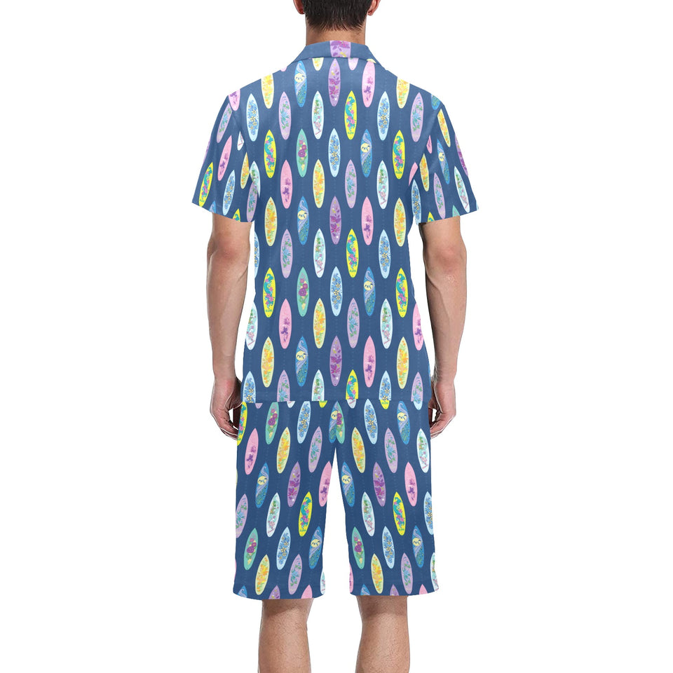 Surfboard Pattern Print Design 03 Men's V-Neck Short Pajama Set
