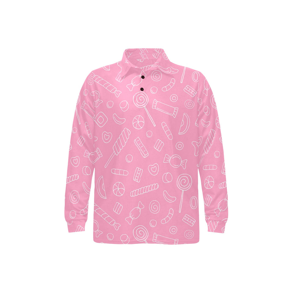 Sweet candy pink background Men's Long Sleeve Polo Shirt