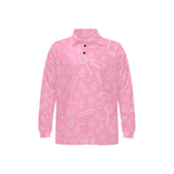 Sweet candy pink background Men's Long Sleeve Polo Shirt
