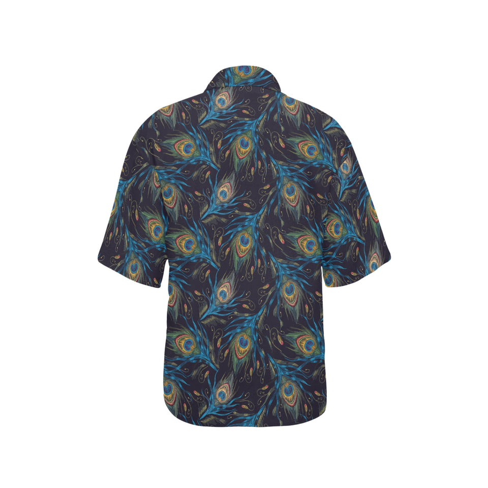 Beautiful peacock feather pattern Women's All Over Print Hawaiian Shirt