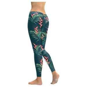 heliconia flowers, palm and monstera leaves on bla Women's Legging Fulfilled In US