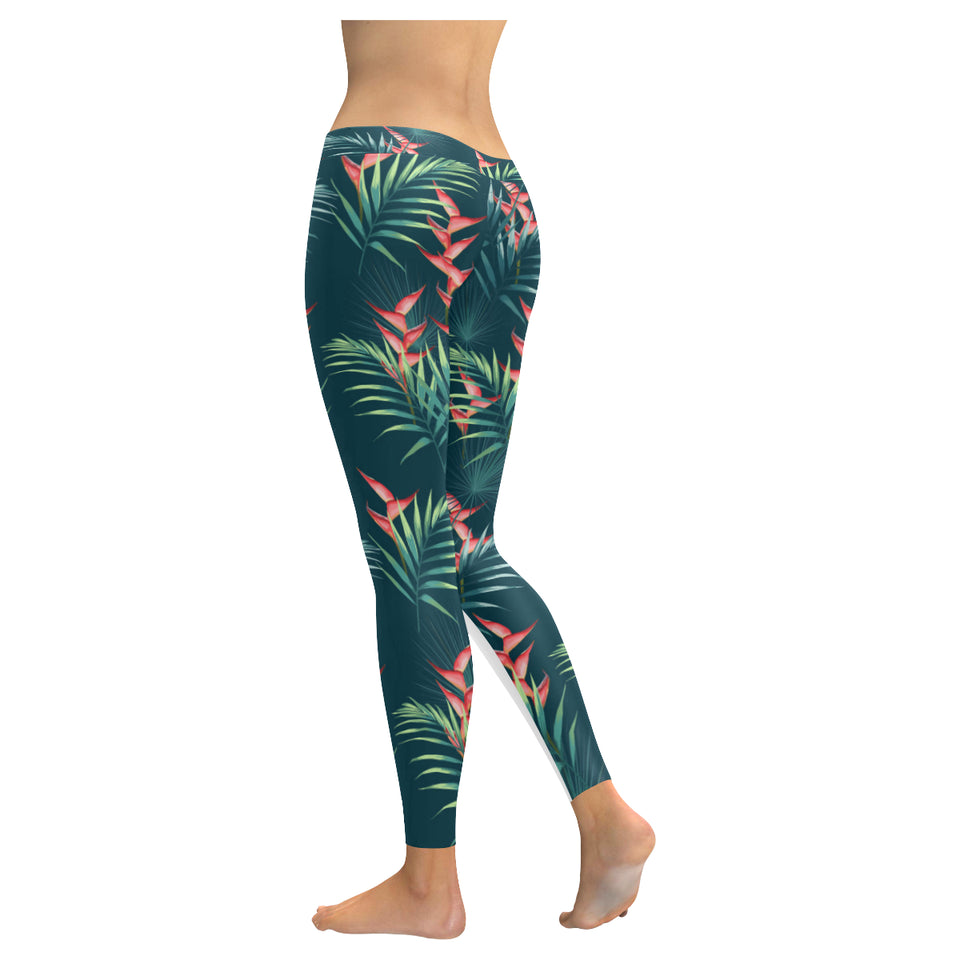 heliconia flowers, palm and monstera leaves on bla Women's Legging Fulfilled In US