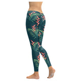 heliconia flowers, palm and monstera leaves on bla Women's Legging Fulfilled In US