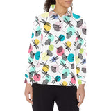 Dragonflies ginkgo leaves pattern Women's Long Sleeve Polo Shirt