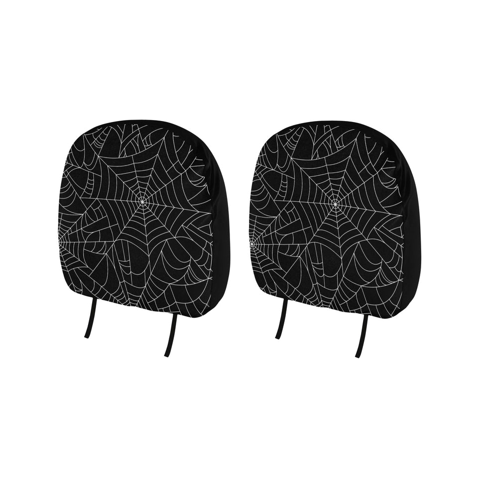 Spider web pattern Black background white cobweb Car Headrest Cover