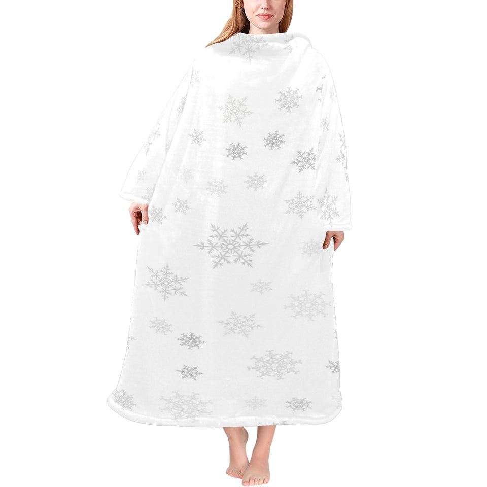 Snowflake pattern white background Blanket Robe with Sleeves