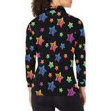 Colorful star pattern Women's Long Sleeve Polo Shirt