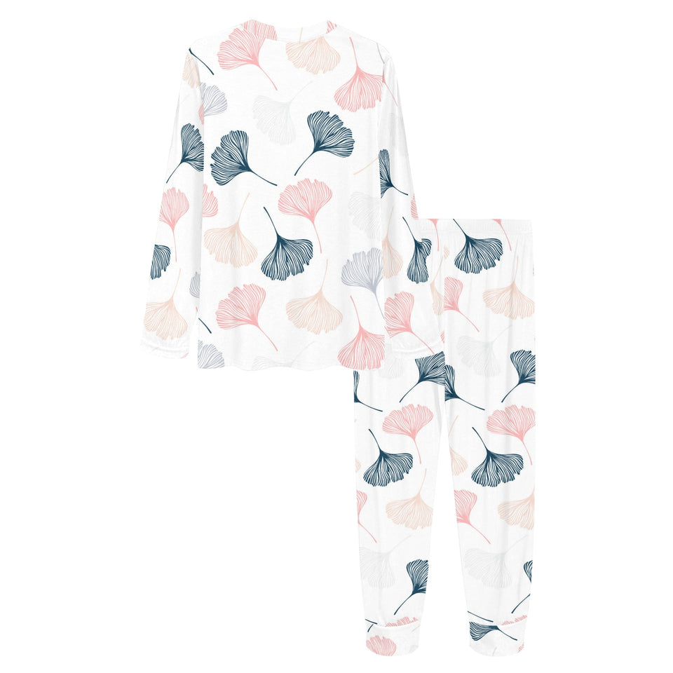Black Gray Cream coral ginkgo leaves pattern Women's All Over Print Pajama Set