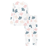 Black Gray Cream coral ginkgo leaves pattern Women's All Over Print Pajama Set