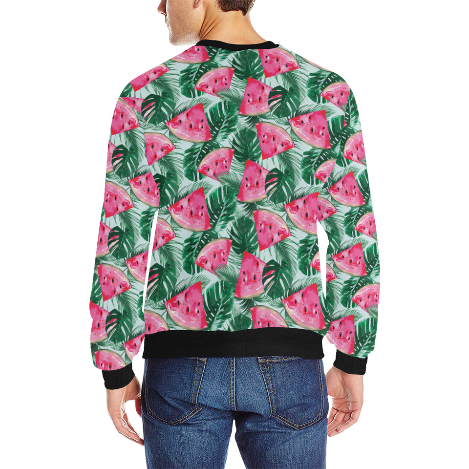 Watermelons tropical palm leaves pattern Men's Crew Neck Sweatshirt