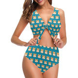 Guinea Pig Pattern Print Design 03 Chest Bowknot High Waisted Bikini Swimsuit