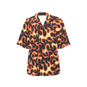 Fire flame dark pattern Women's All Over Print Hawaiian Shirt