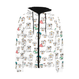 English Bulldog Pattern Print Design 03 Men's Padded Hooded Jacket