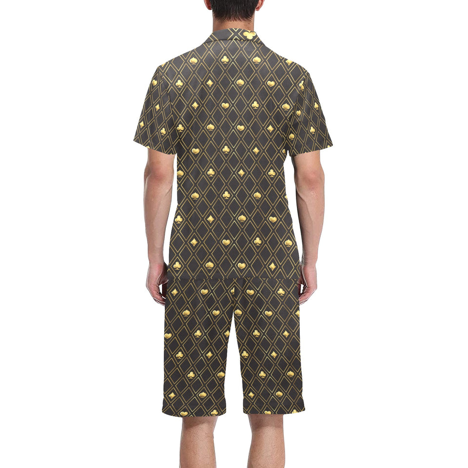 Casino Cards Suits Pattern Print Design 01 Men's V-Neck Short Pajama Set