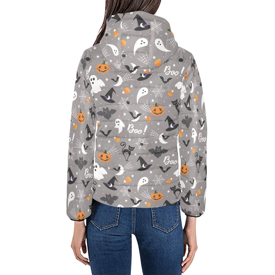 Halloween design pattern Women's Padded Hooded Jacket