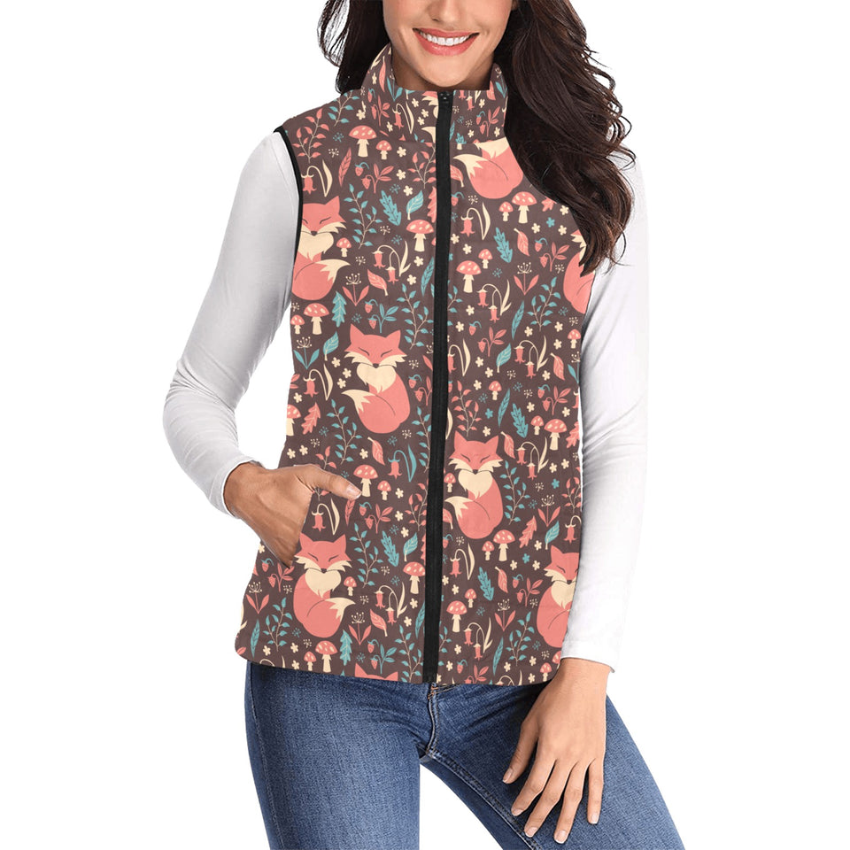 fox leaves mushroom pattern Women's Padded Vest