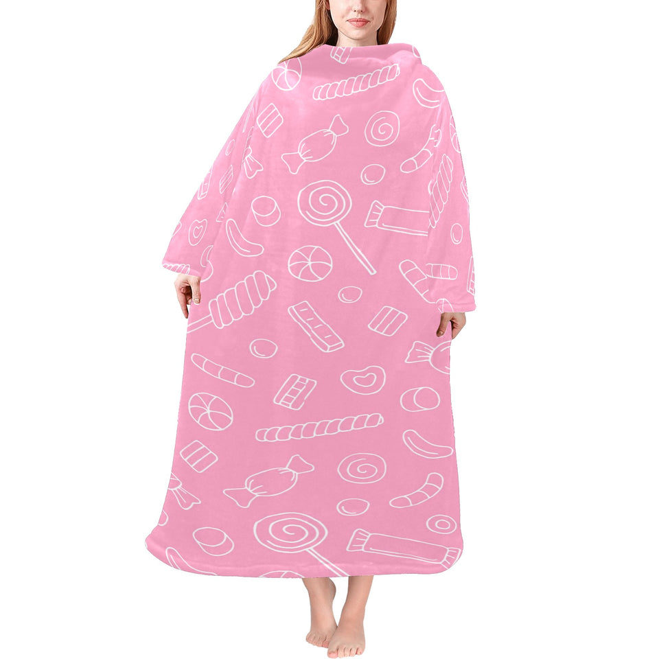 Sweet candy pink background Blanket Robe with Sleeves