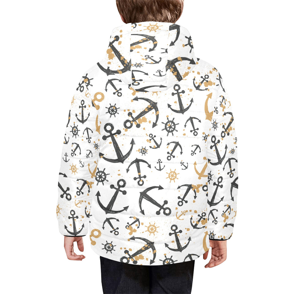 Anchors Rudders pattern Kids' Boys' Girls' Padded Hooded Jacket