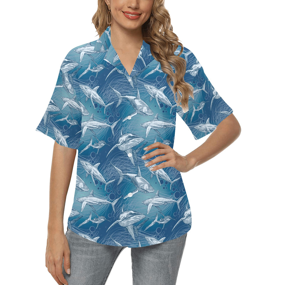 Shark hand drawn Women's All Over Print Hawaiian Shirt