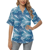 Shark hand drawn Women's All Over Print Hawaiian Shirt