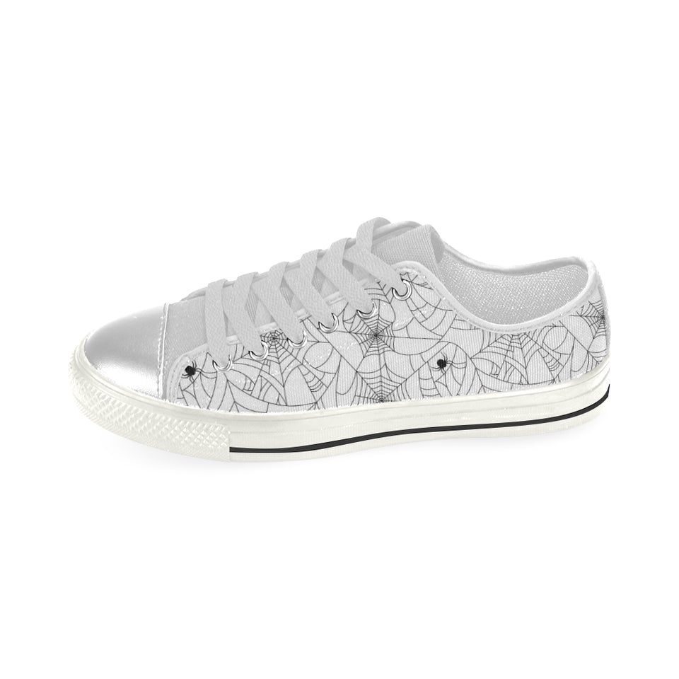 Spider web cobweb pattern white background Women's Low Top Canvas Shoes White