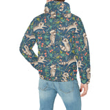 Raccoon tropical leaves pattern Men's Padded Hooded Jacket