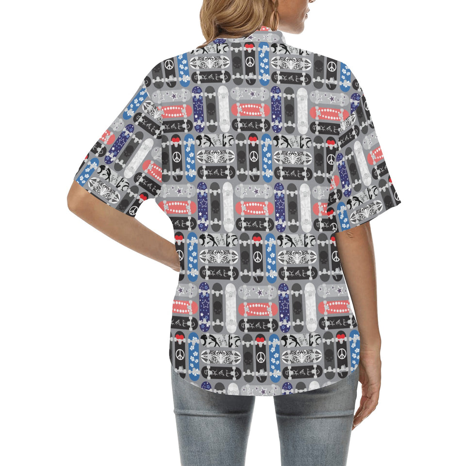 Skate Board Pattern Print Design 04 Women's All Over Print Hawaiian Shirt