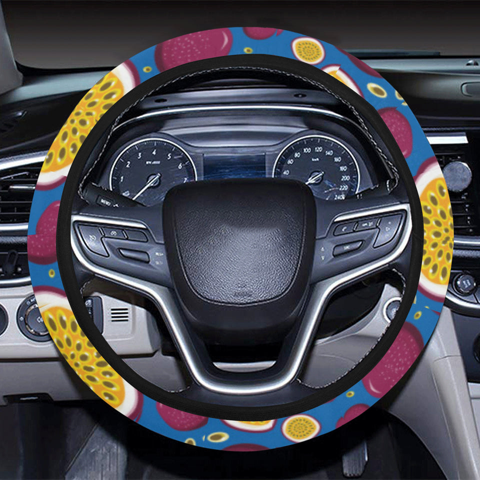 Passion fruit blue background Car Steering Wheel Cover