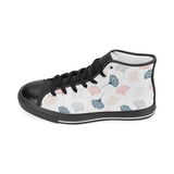 Black Gray Cream coral ginkgo leaves pattern Women's High Top Canvas Shoes Black