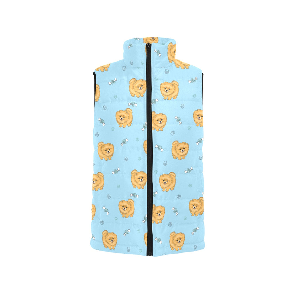 Brown cute pomeranian blue blackground Women's Padded Vest