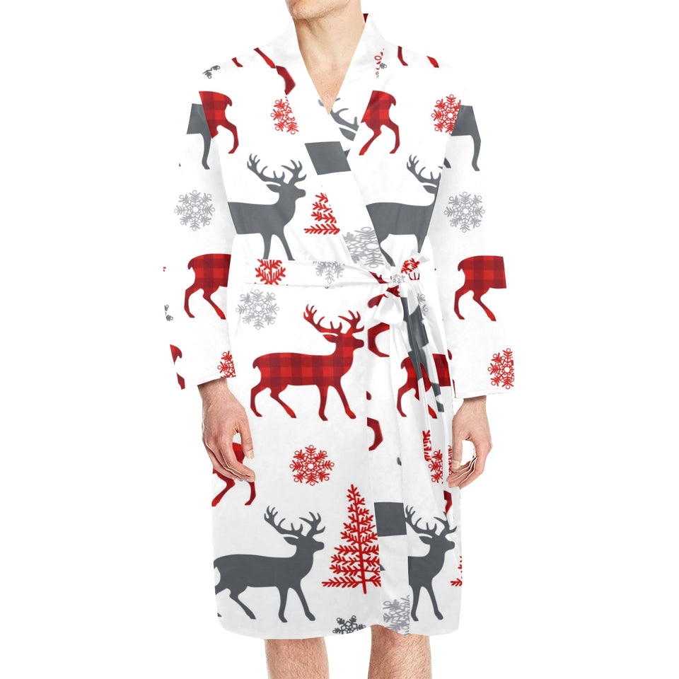 Deer tree snowflakes chrismas pattern Men's Long Sleeve Belted Night Robe