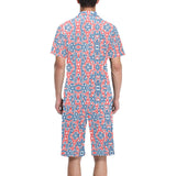 Blue Red Eiffel Tower Pattern Print Design 02 Men's V-Neck Short Pajama Set