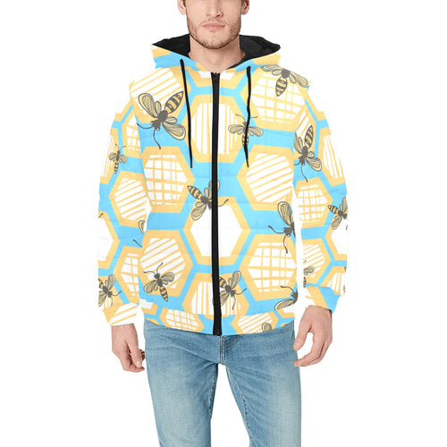 Bee honeycomb pattern Men's Padded Hooded Jacket